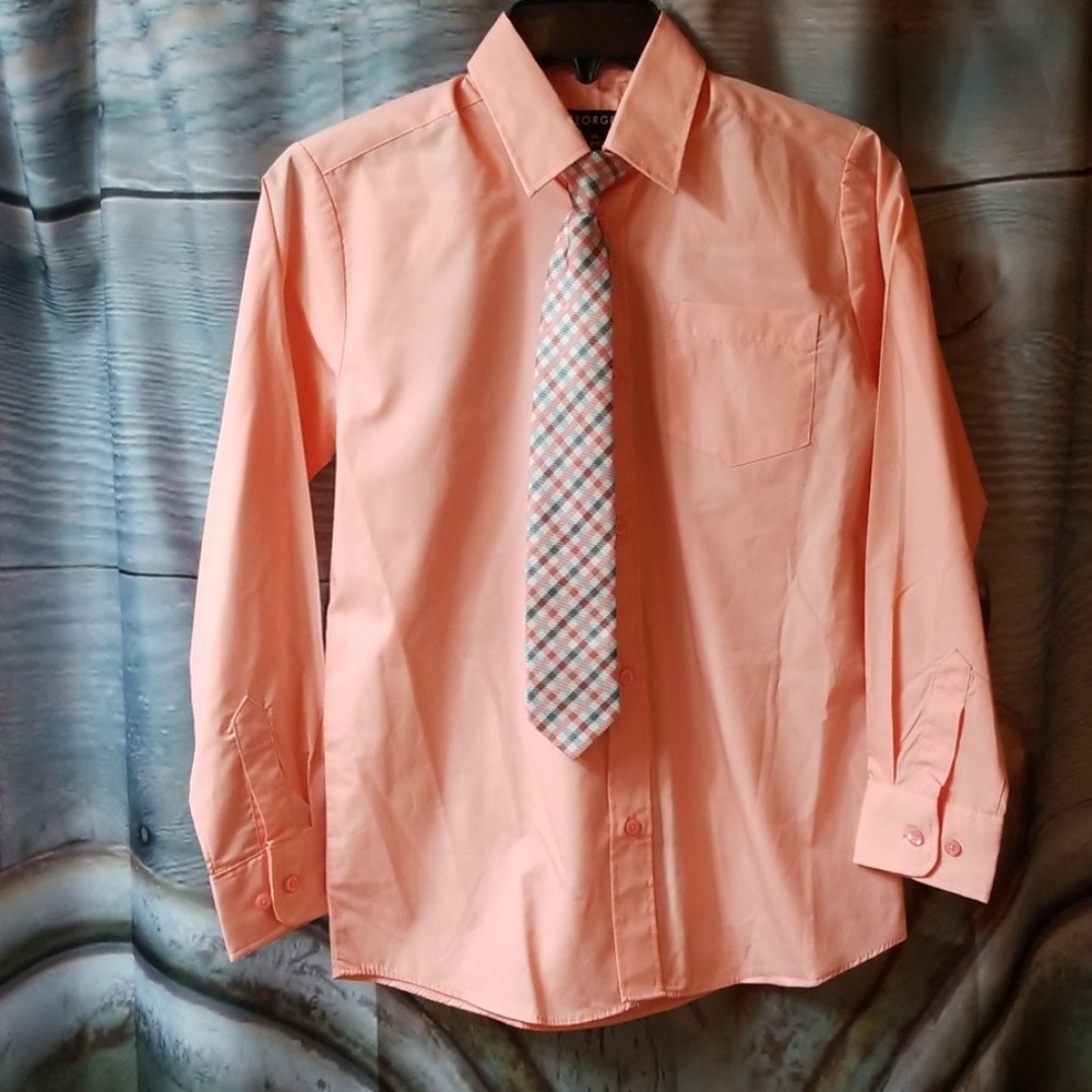 Boys peach dress shirt with tie